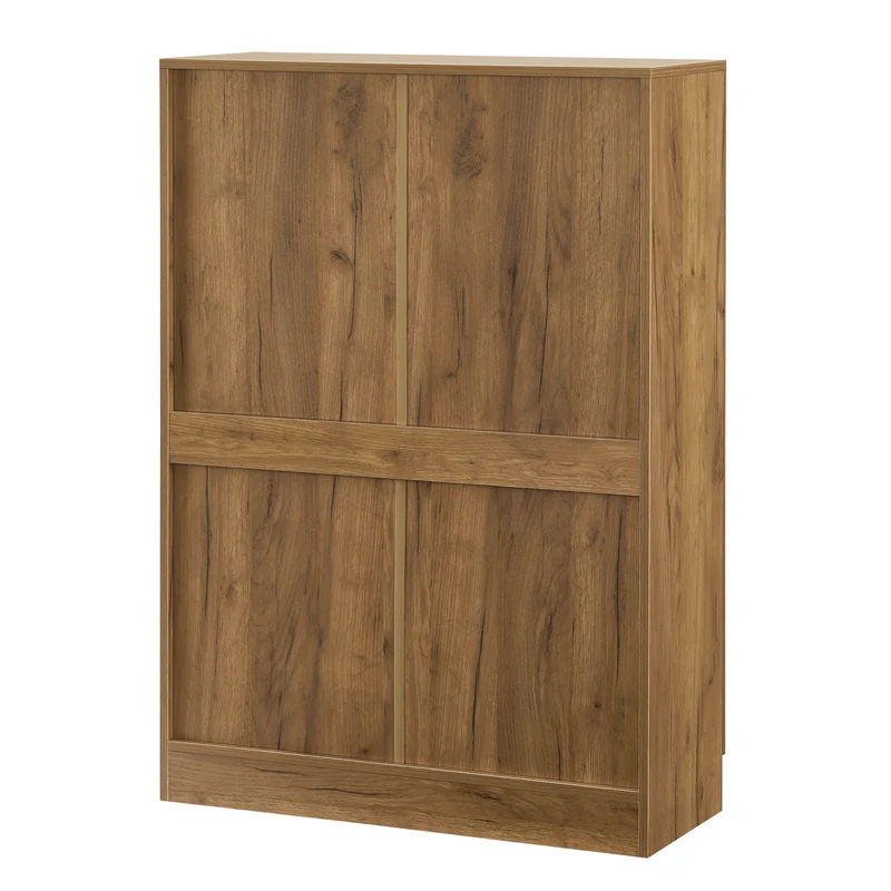 Armoire étagère meuble de rangement vitrée 115 x 80 x 31 cm effet chêne 03_0008930