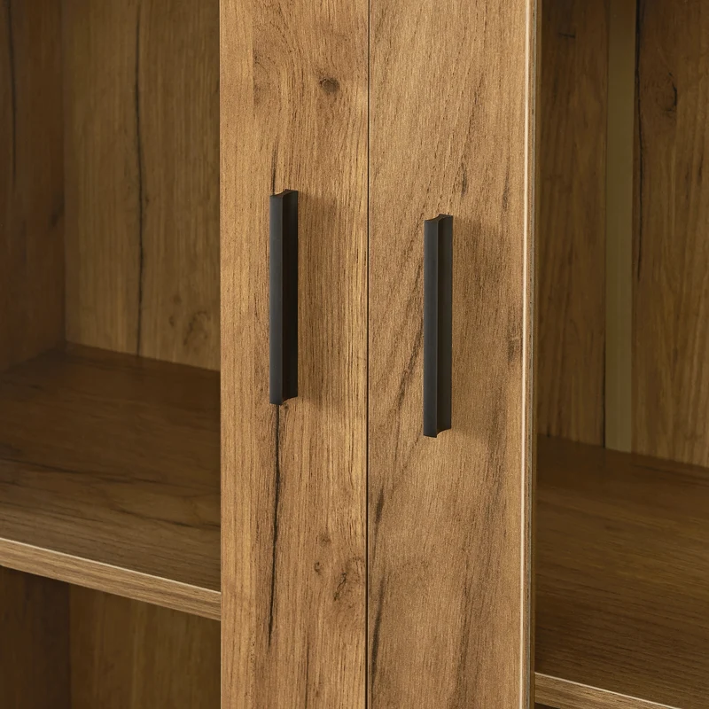 Armoire étagère meuble de rangement vitrée 115 x 80 x 31 cm effet chêne 03_0008930