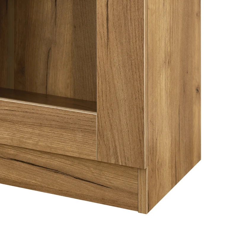 Armoire étagère meuble de rangement vitrée 115 x 80 x 31 cm effet chêne 03_0008930
