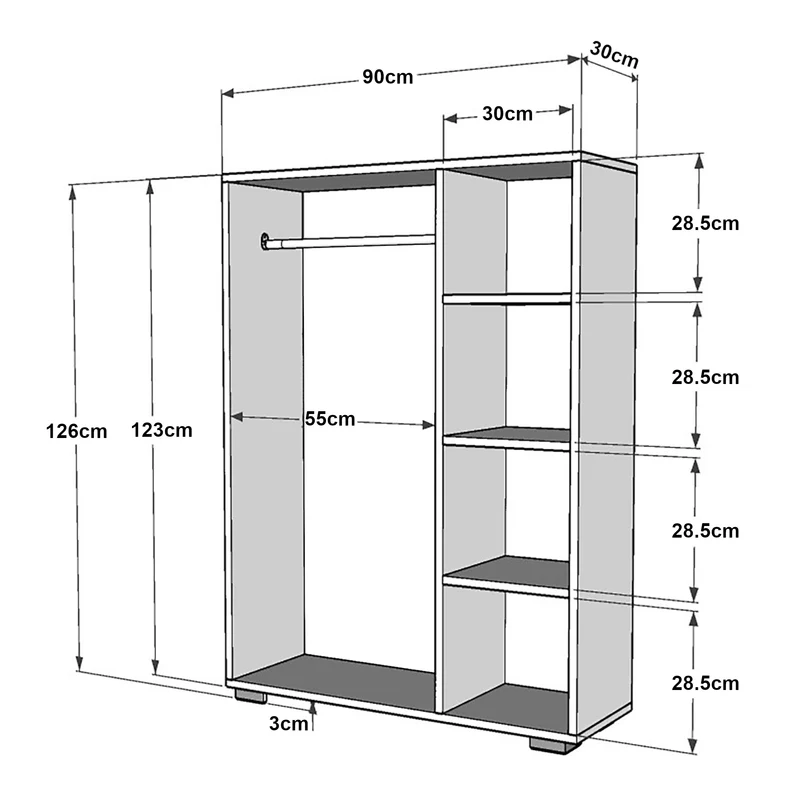 Armoire étagère meuble de rangement avec 4 compartiments de stockage 123 x 90 x 30 cm effet chêne 03_0008920