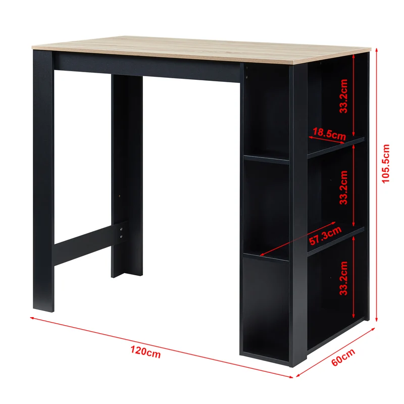Table de bar 3 étagères 120 x 60 x 106 cm effet chêne noir 03_0010988