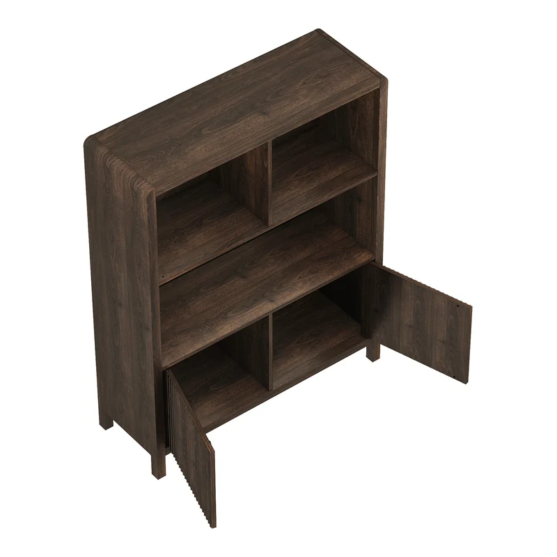 Commode meuble de rangement pratique entrée salon chambre 103 x 80 x 28 cm effet noyer 03_0009299