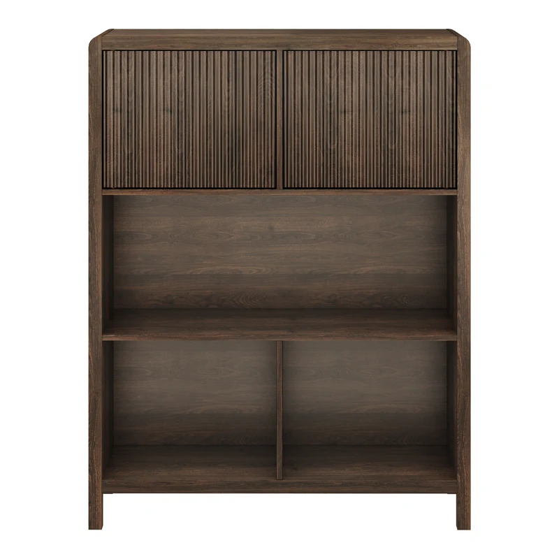 Commode meuble de rangement pratique entrée salon chambre 103 x 80 x 28 cm effet noyer 03_0009299
