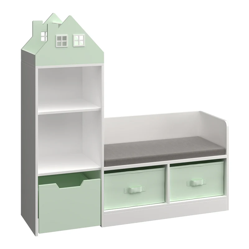 Banc pour enfant avec étagère 100 x 99 x 30 cm blanc vert menthe 03_0008971
