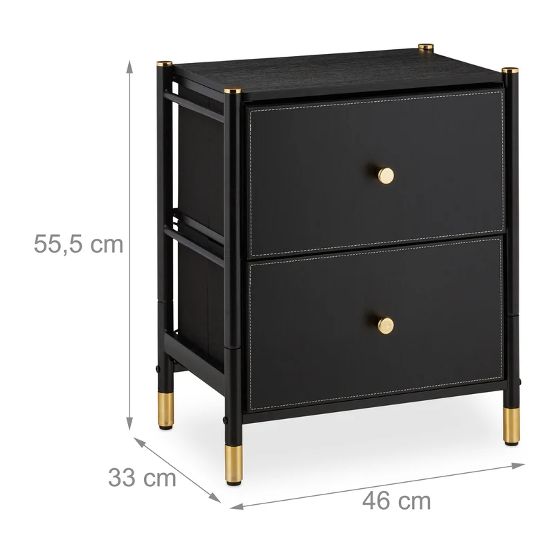 Table de nuit design moderne 50 x 40 x 40 cm 2 tiroirs pratiques en acier noir 13_0014497