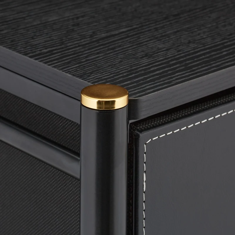 Table de nuit design moderne 50 x 40 x 40 cm 2 tiroirs pratiques en acier noir 13_0014497