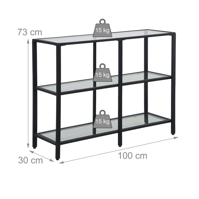 Console étroite moderne pour entrée salon 73 x 100 x 30 cm pratique avec 3 étagères en verre transparent 13_0017954