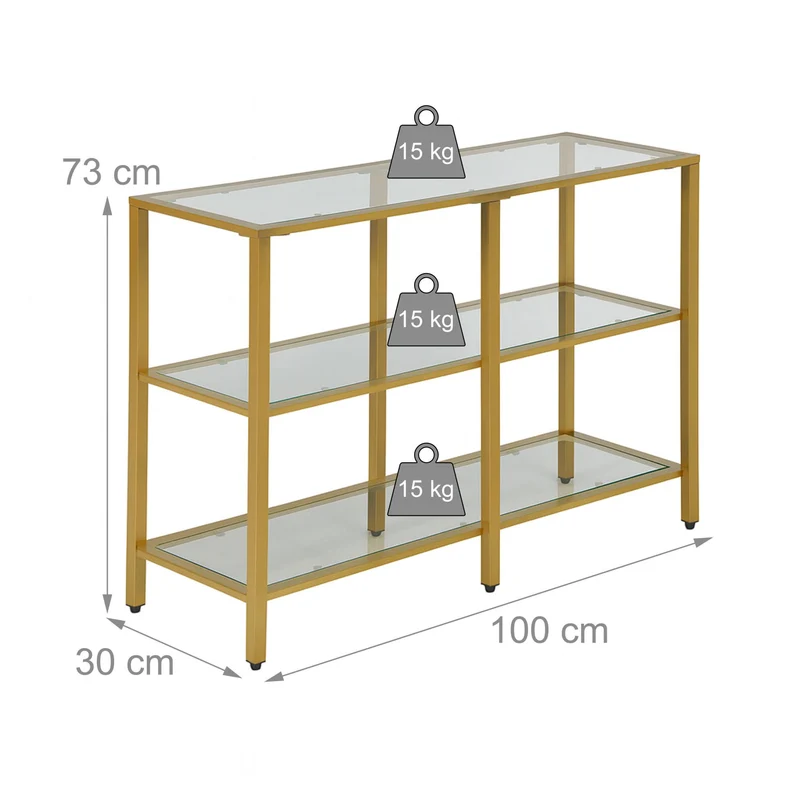 Console étroite moderne pour entrée salon 73 x 100 x 30 cm pratique avec 3 étagères en verre transparent 13_0017955