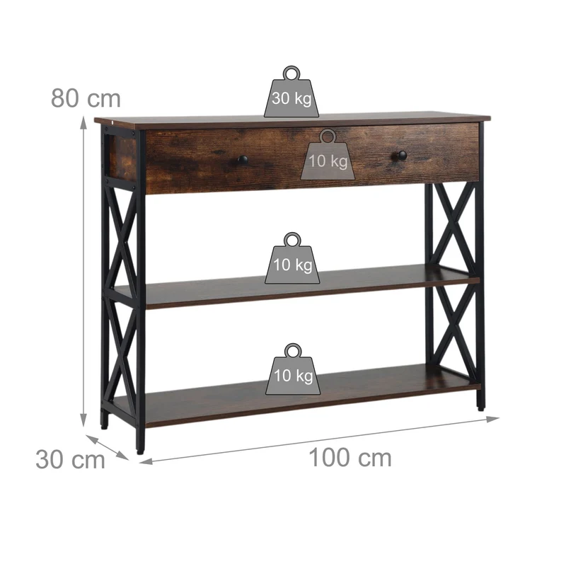 Console étroite moderne avec tiroir et 3 étagères 80 x 100 x 30 cm en MDF marron 13_0017953