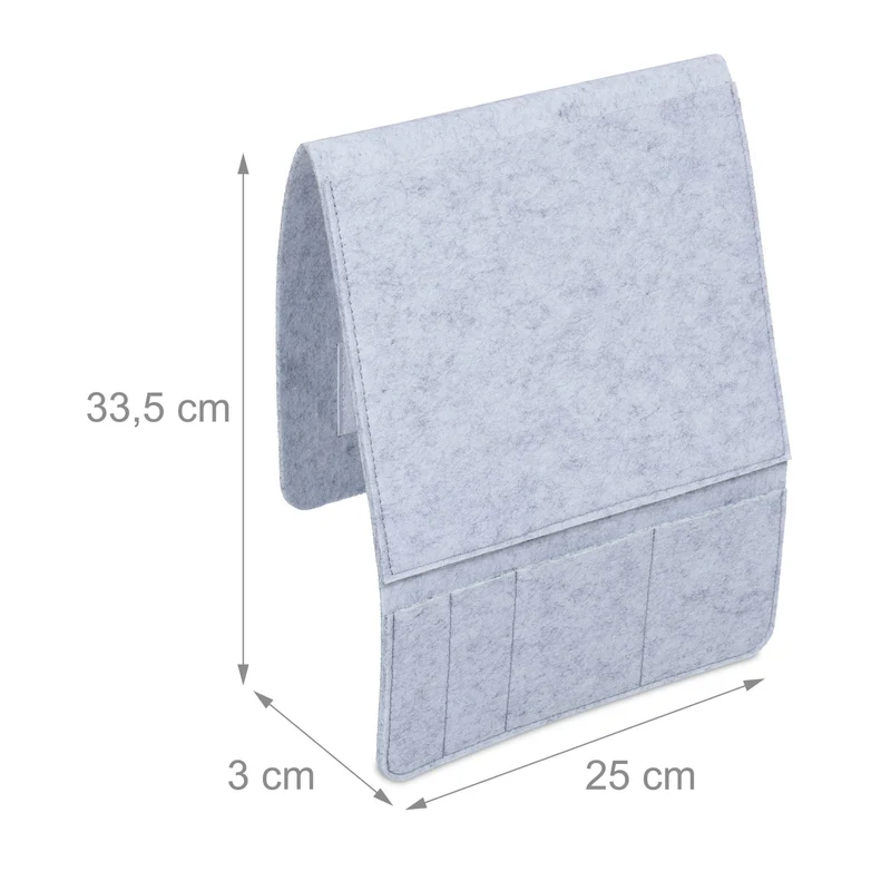 Lot de 2 poches de lit à suspendre pour rangement livres télécommandes 30 x 20 x 5 cm en feutre gris 13_0014117