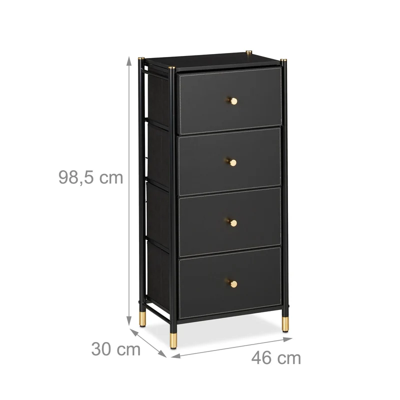 Commode moderne avec 4 tiroirs rangement ample intérieur 90 x 40 x 80 cm en bois noir 13_0014543