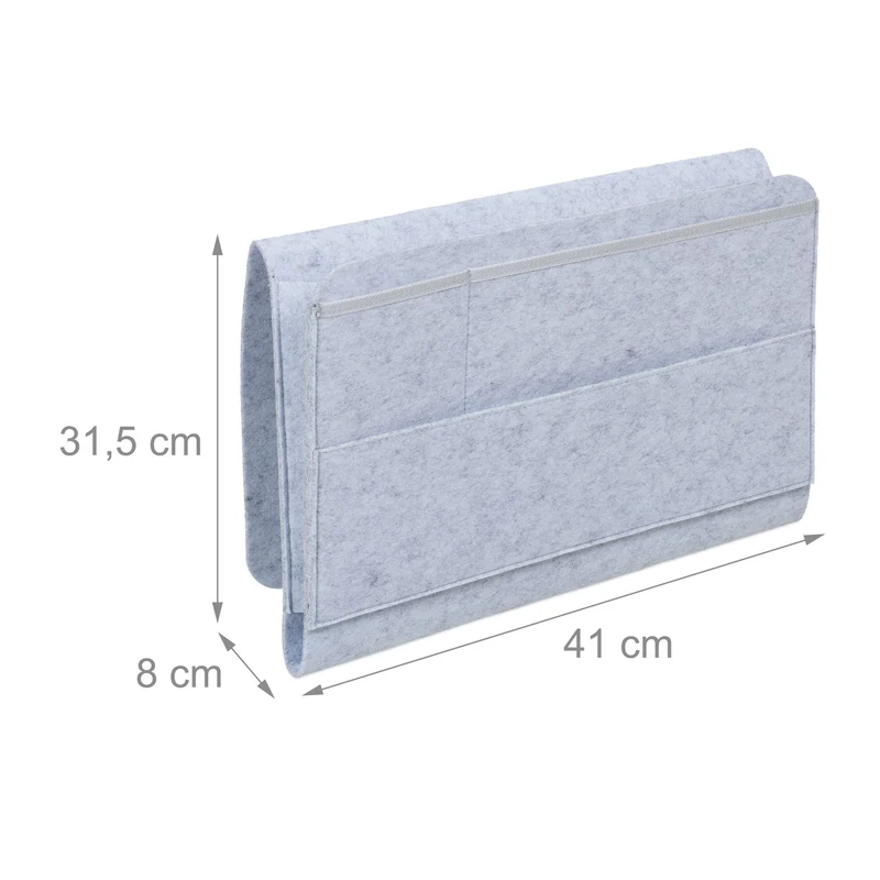 Lot de 2 poches de lit suspendues 4 compartiments pratique rangement télécommande chambre en feutre gris 13_0014115