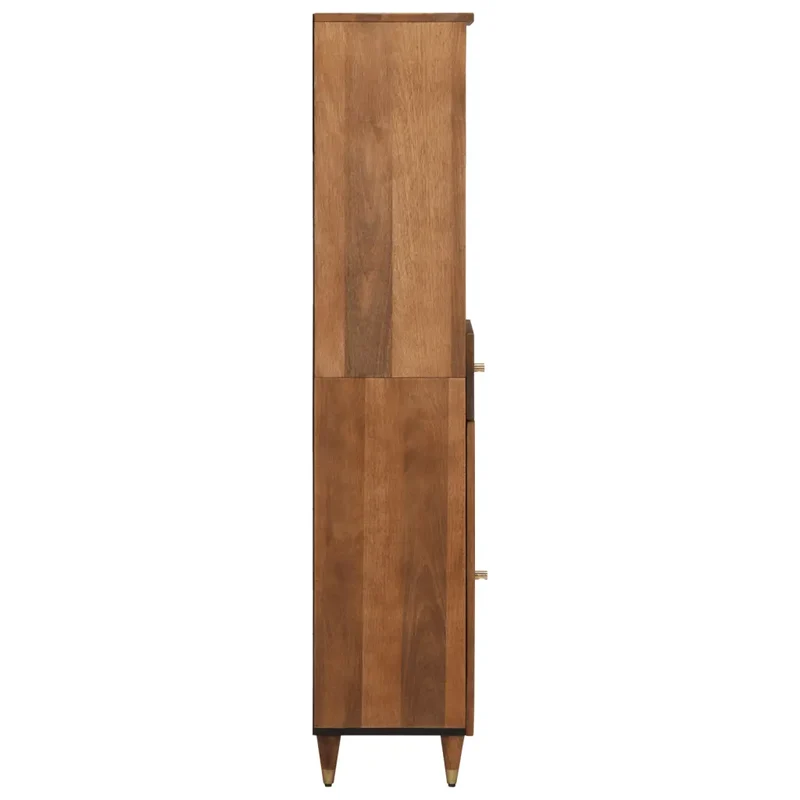 Armoire de salle de bain rétro 38 x 33 x 160 cm grand rangement avec motif sculpté en bois massif marron 02_0047316