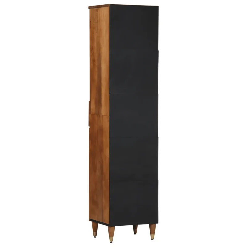 Armoire de salle de bain rétro 38 x 33 x 160 cm grand rangement avec motif sculpté en bois massif marron 02_0047316