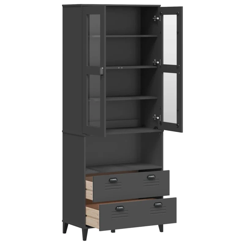 Buffet bahut commode armoire meuble de rangement organisateur cuisine salle de séjour salon 80 x 40 x 200 cm bois massif de pin anthracite 02_0036624