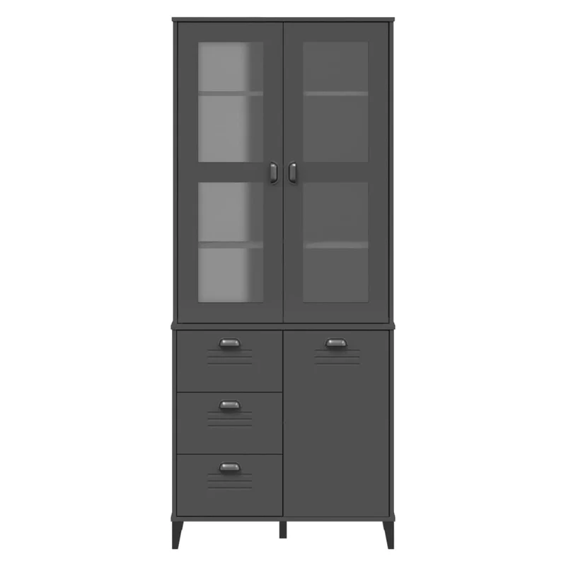 Buffet bahut commode armoire meuble de rangement organisateur cuisine salle de séjour salon 80 x 40 x 190 cm bois massif de pin anthracite 02_0036623