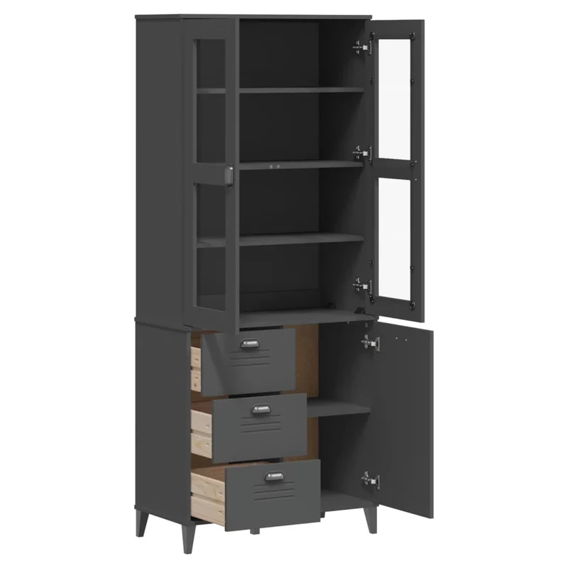 Buffet bahut commode armoire meuble de rangement organisateur cuisine salle de séjour salon 80 x 40 x 190 cm bois massif de pin anthracite 02_0036623