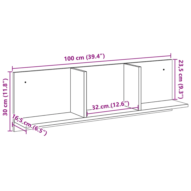 Armoire murale flottante moderne pratique rangement 100 x 16,5 x 30 cm en bois d'ingénierie vieux bois 02_0050593