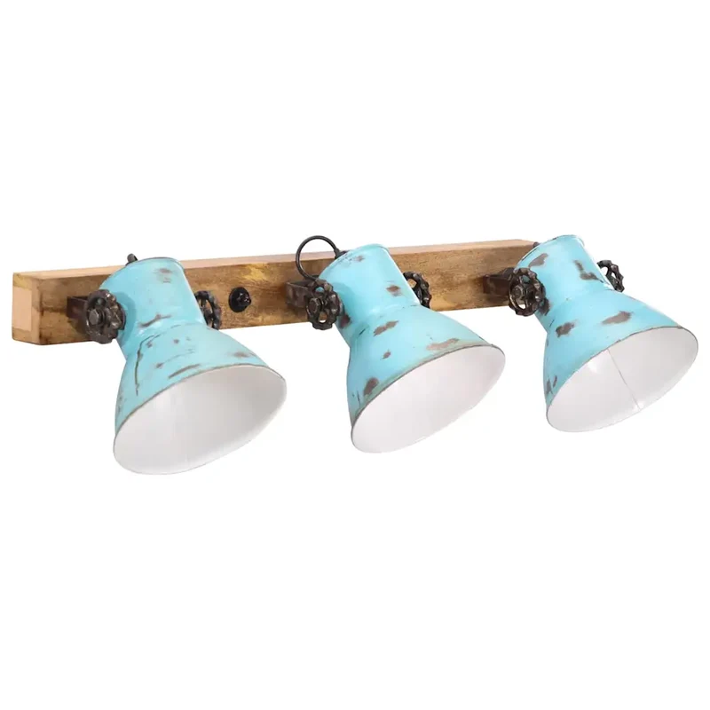 Lampe murale industrielle avec 3 abat-jours 65 x 25 cm ambiance cosy en fer bleu délavé 02_0047481