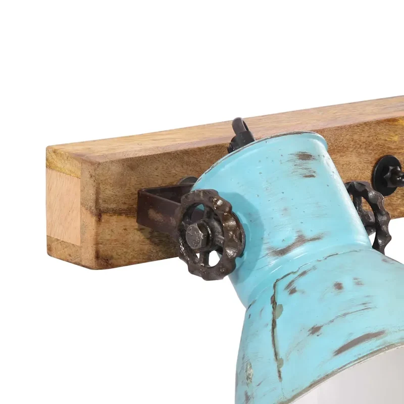 Lampe murale industrielle avec 3 abat-jours 65 x 25 cm ambiance cosy en fer bleu délavé 02_0047481