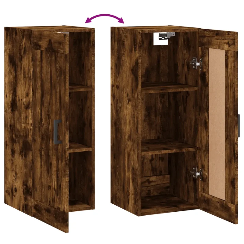 Armoire murale 34,5 x 34 x 90 cm rangement spacieux moderne design sobre en bois d'ingénierie chêne fumé 02_0048950