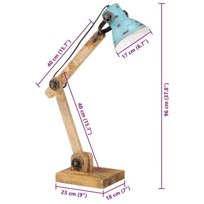 Lampe de bureau réglable style industriel fer bleu délavé 23 x 18 x 96 cm avec finition unique en fer bleu 02_0047497