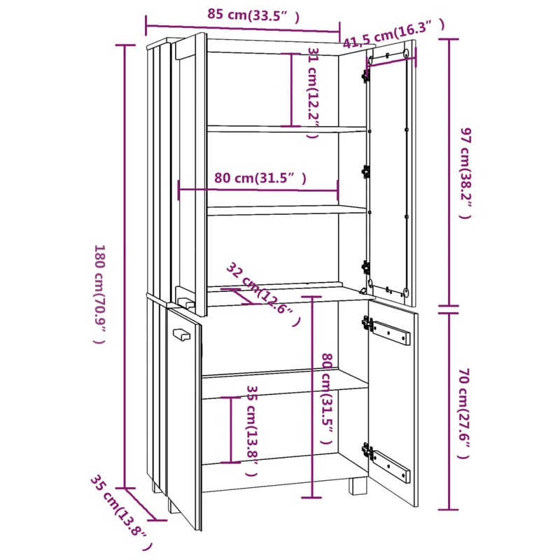 Buffet bahut commode armoire meuble de rangement organisateur cuisine salle de séjour salon bois massif de pin miel marron 02_0032149