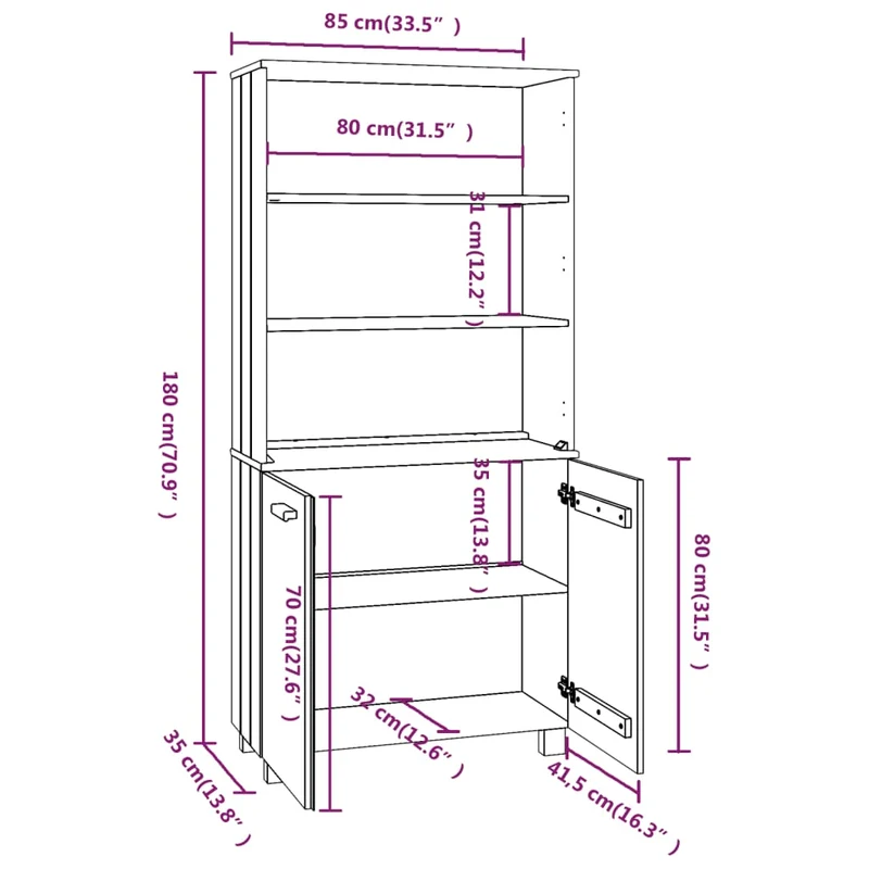 Buffet bahut commode armoire meuble de rangement organisateur cuisine salle de séjour salon bois massif de pin miel marron 02_0032148