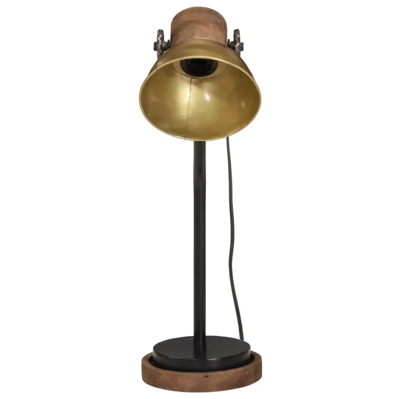 Lampe de bureau style industriel fer laiton antique 18 x 18 x 60 cm avec douille E27 ambiance cosy en bois marron 02_0047547