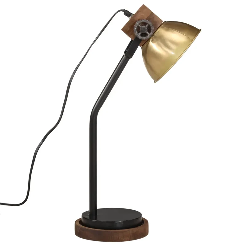 Lampe de bureau style industriel fer laiton antique 18 x 18 x 60 cm avec douille E27 ambiance cosy en bois marron 02_0047547