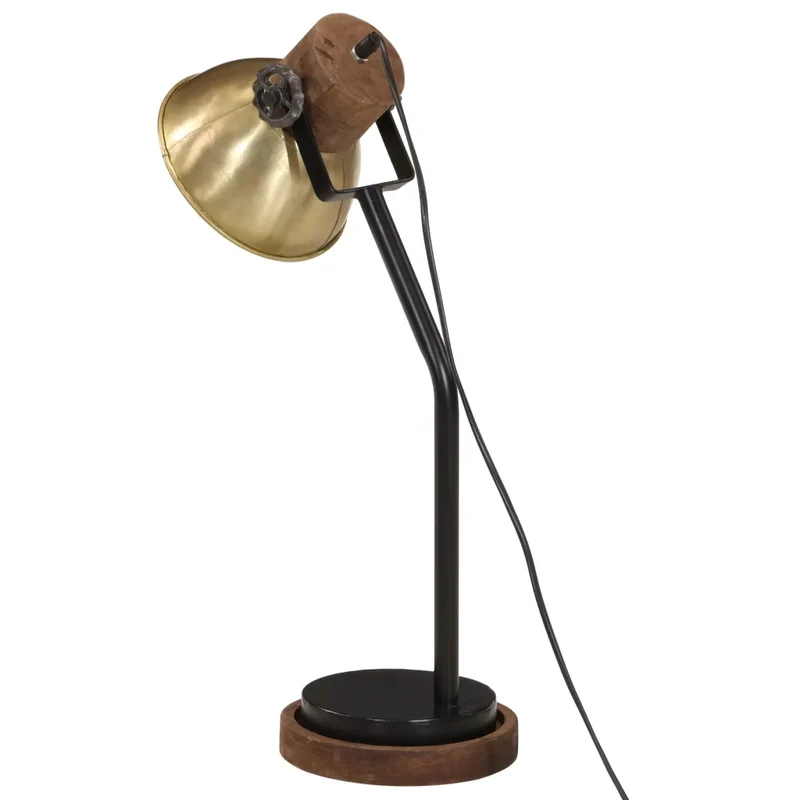 Lampe de bureau style industriel fer laiton antique 18 x 18 x 60 cm avec douille E27 ambiance cosy en bois marron 02_0047547