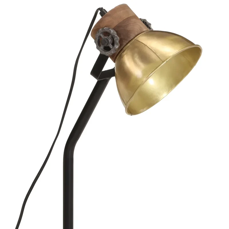 Lampe de bureau style industriel fer laiton antique 18 x 18 x 60 cm avec douille E27 ambiance cosy en bois marron 02_0047547