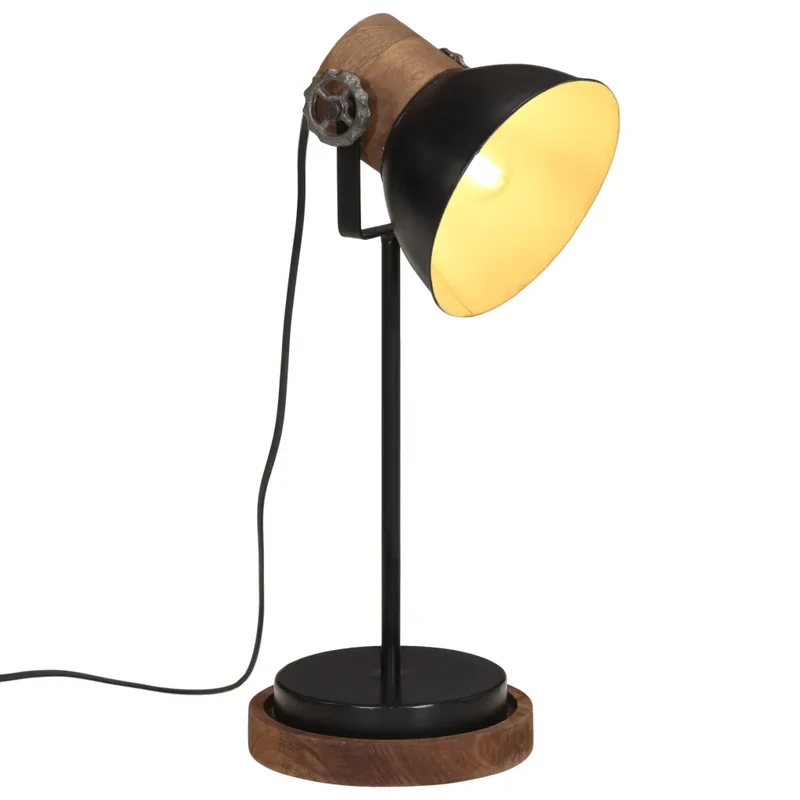 Lampe de bureau style industriel robuste ambiance cosy 17 x 17 x 50 cm en bois de manguier noir 02_0047544