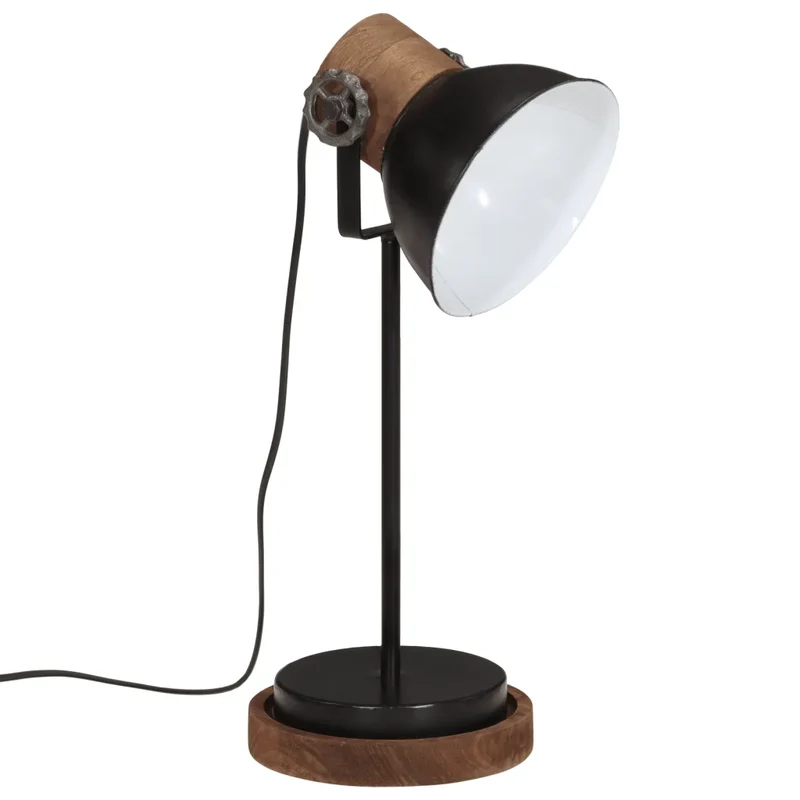 Lampe de bureau style industriel robuste ambiance cosy 17 x 17 x 50 cm en bois de manguier noir 02_0047544
