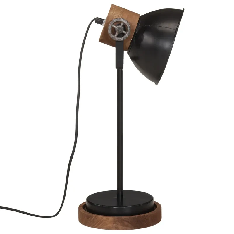 Lampe de bureau style industriel robuste ambiance cosy 17 x 17 x 50 cm en bois de manguier noir 02_0047544
