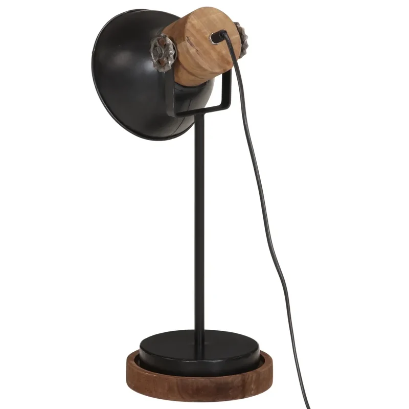 Lampe de bureau style industriel robuste ambiance cosy 17 x 17 x 50 cm en bois de manguier noir 02_0047544