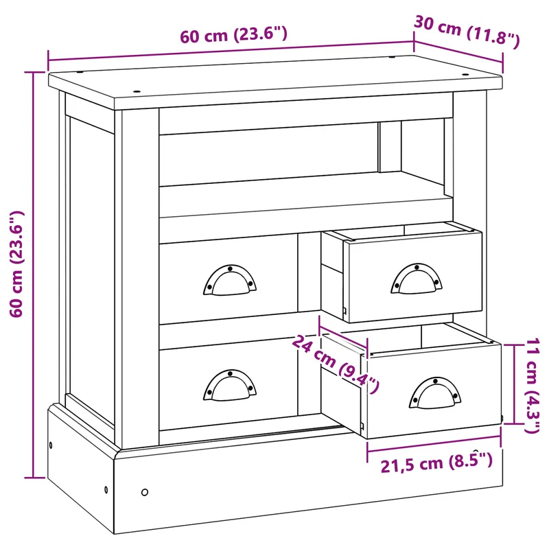 Armoire de rangement style vintage chic avec tiroirs 60 x 30 x 60 cm en teck massif naturel 02_0059090