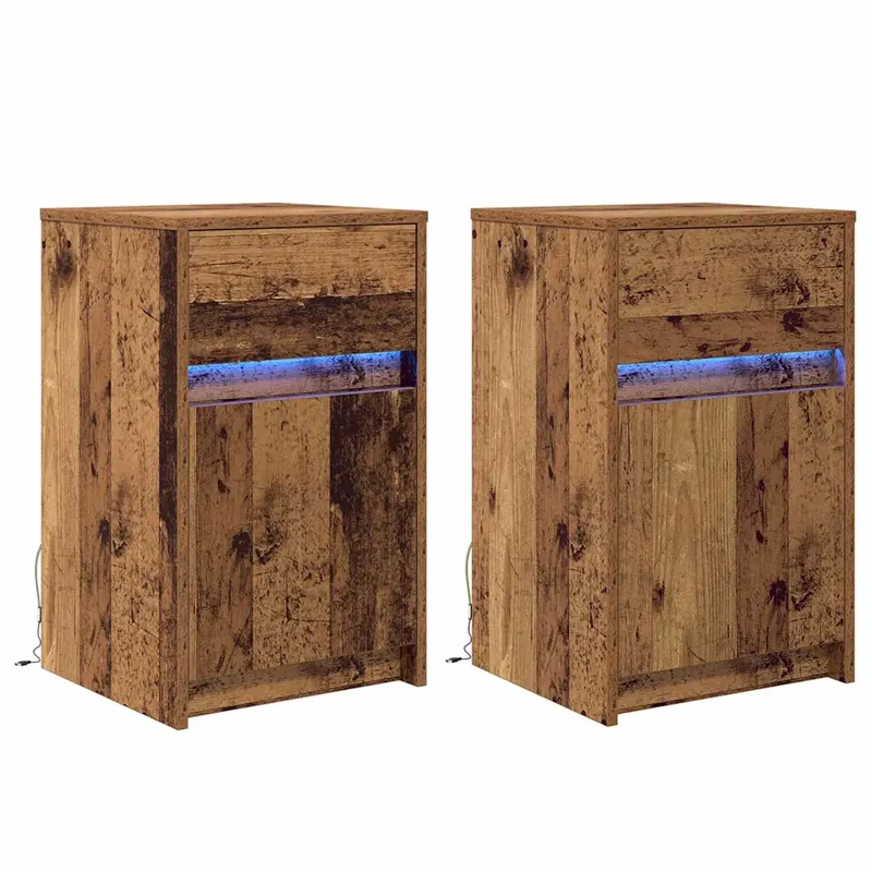 Lot de 2 armoires de chevet LED modernes avec tiroir 38 x 34 x 61 cm en bois d'ingénierie bois ancien 02_0052439