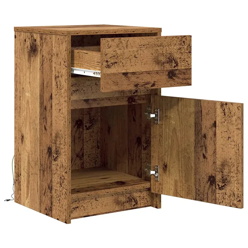 Lot de 2 armoires de chevet LED modernes avec tiroir 38 x 34 x 61 cm en bois d'ingénierie bois ancien 02_0052439