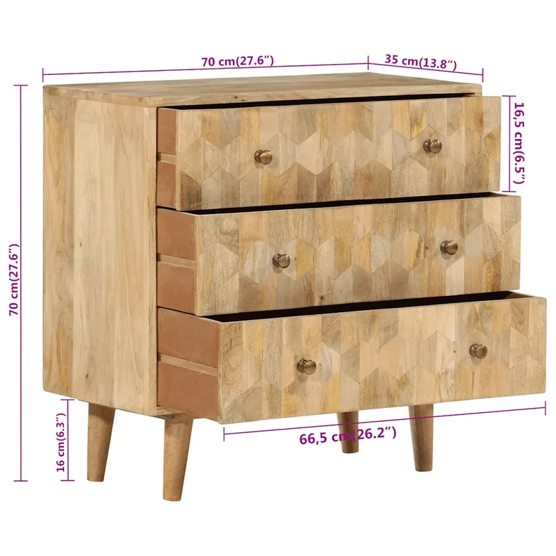 Armoire à tiroirs rétro style vintage rangement 70 x 35 x 70 cm en bois de manguier marron 02_0047281