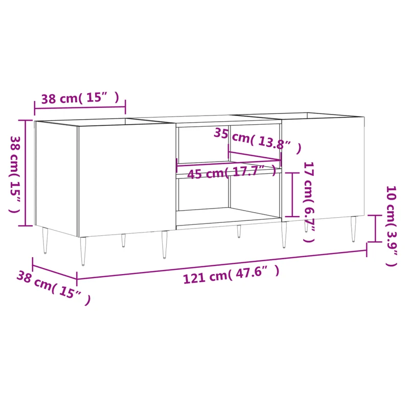 Armoire à disques pratique rangement 121 x 38 x 48 cm finition mate style industriel en bois blanc 02_0049086