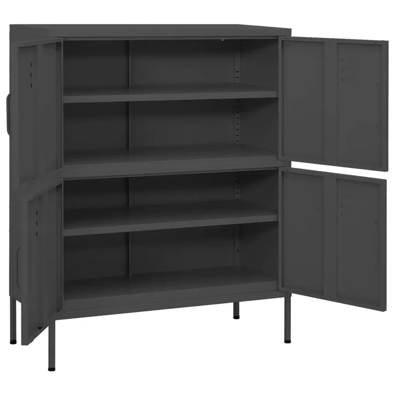 Armoire de rangement moderne avec 2 étagères réglables 80 x 35 x 101 cm en acier anthracite 02_0046832