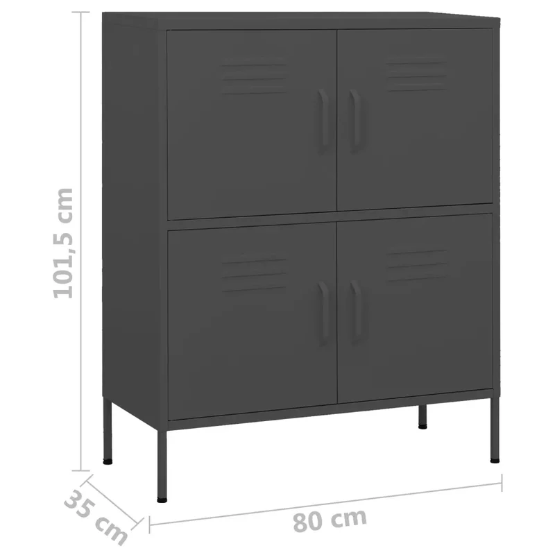 Armoire de rangement moderne avec 2 étagères réglables 80 x 35 x 101 cm en acier anthracite 02_0046832
