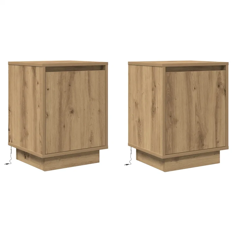 Lot de 2 armoires de chevet avec lumières LED rangement 38 x 34 x 50 cm en bois d'ingénierie chêne artisanal 02_0051615