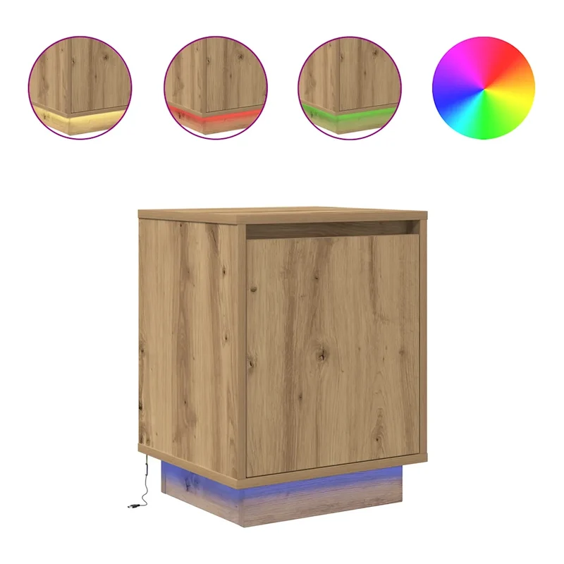 Lot de 2 armoires de chevet avec lumières LED rangement 38 x 34 x 50 cm en bois d'ingénierie chêne artisanal 02_0051615