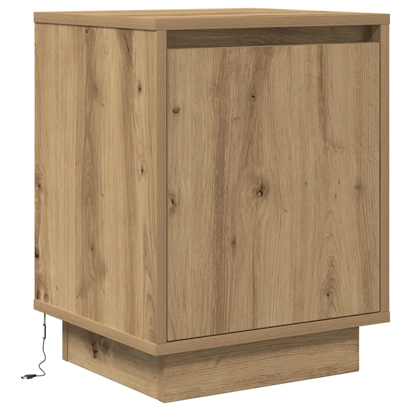 Lot de 2 armoires de chevet avec lumières LED rangement 38 x 34 x 50 cm en bois d'ingénierie chêne artisanal 02_0051615