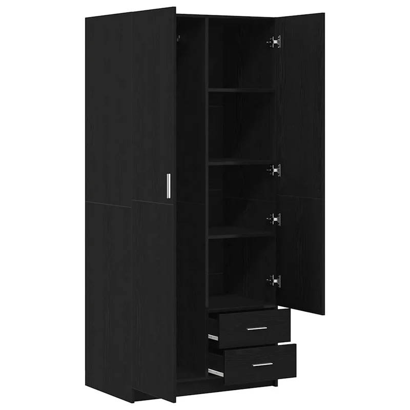 Armoire moderne rectangulaire avec grand espace de rangement 80 x 52 x 180 cm en bois d'ingénierie chêne noir 02_0051865