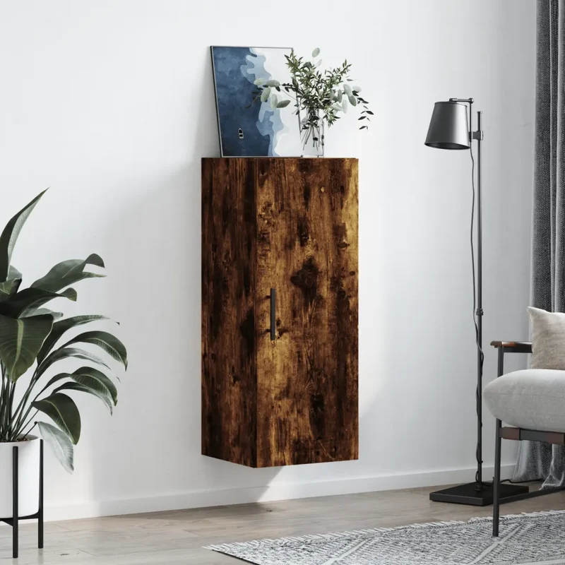Armoire murale élégante design pratique salle de bain rangement 34,5 x 34 x 90 cm en bois d'ingénierie chêne fumé 02_0048677