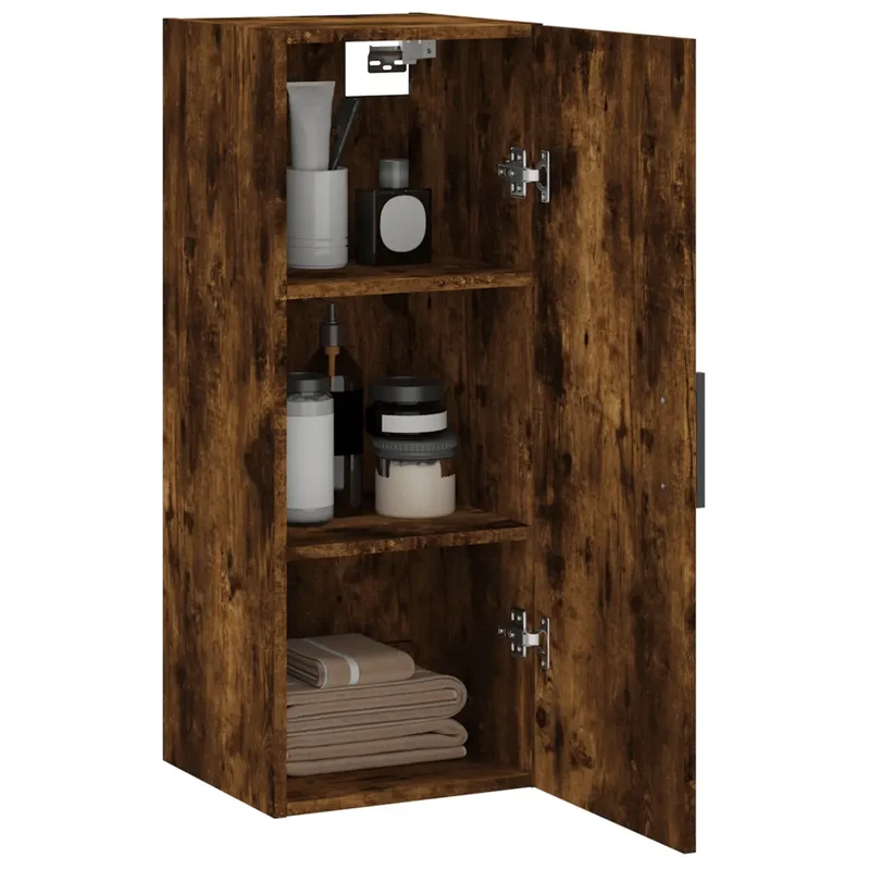 Armoire murale élégante design pratique salle de bain rangement 34,5 x 34 x 90 cm en bois d'ingénierie chêne fumé 02_0048677