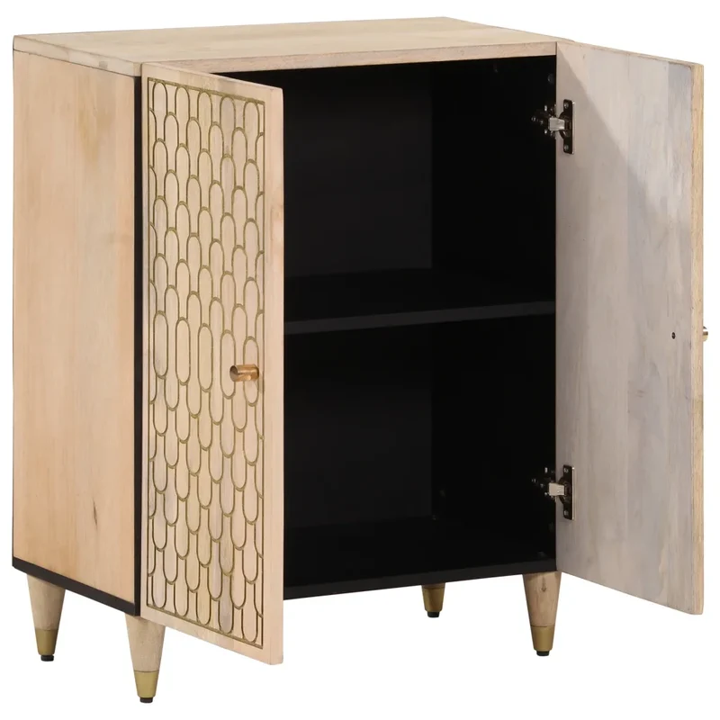 Armoire latérale 60 x 33 x 75 cm solide espace de rangement fonction d'affichage design sculpté en bois massif blanc 02_0047297